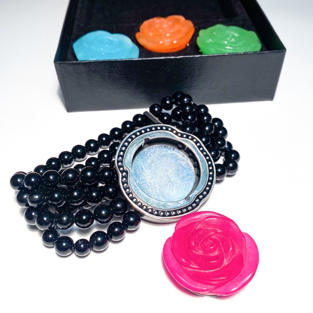 HSN Onyx Stretch Bracelet with Interchangeable 4-in-1 Magnetic Carved Roses - Picture 8 of 14